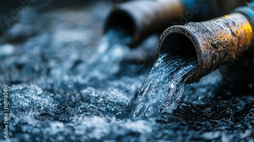 Wallpaper Mural A close-up view of water flowing from rusted pipes, creating a dynamic visual that highlights the beauty and movement of water capturing its natural essence and clarity. Torontodigital.ca