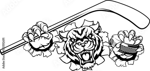 Canvas Print Tiger Ice Hockey Player Animal Sports Mascot