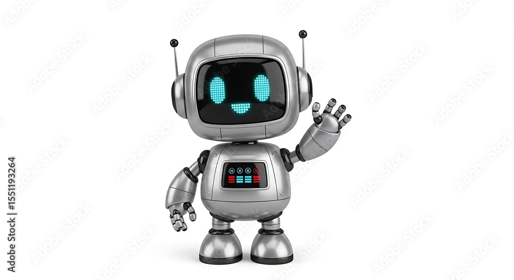 Fototapeta premium Friendly Robot Character 3D Render of a Cute, Waving Robot