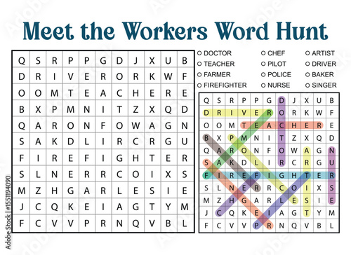 Meet the Workers Word Search Puzzle for Kids Activity