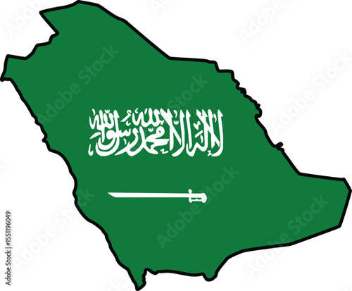 Map with Saudi Arabia Flag Design on White Background
