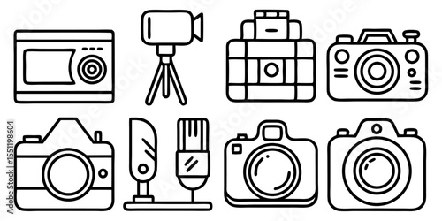Collection of ten modern icons representing photography equipment and gadgets