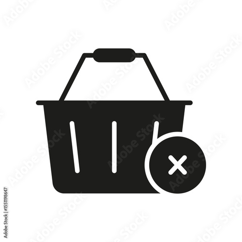 Shopping Basket With Cross Solid Icon. Remove From Cart Or Deleting Item Silhouette Symbol. E-Commerce, Online Shopping Management, And Retail Adjustment Concept. Isolated Vector Illustration