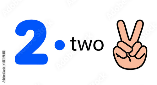 Blue Number Two with Peace Sign, Educational Illustration
