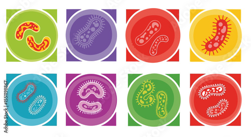 Colorful Illustrated Set of Diverse Bacteria Types