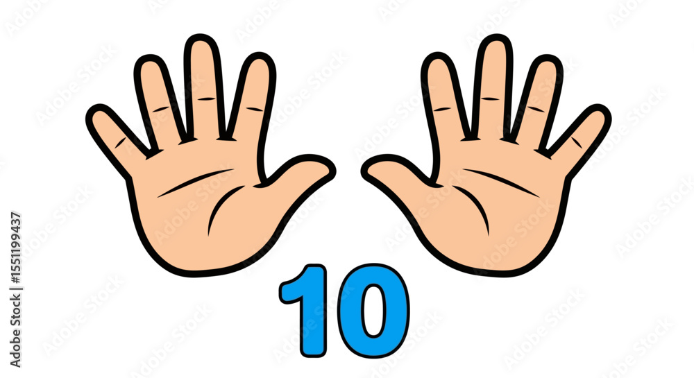 Obraz premium Cartoon Hands with Number Ten: Educational Illustration for Children