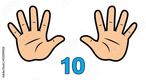 Cartoon Illustration of Two Open Hands Displaying the Number Ten
