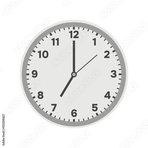 Monochrome wall clock illustration. Time 7 o`clock at morning or evening. Vector