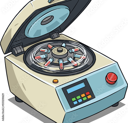 Detailed Cartoon Illustration of a Laboratory Centrifuge with Blood Samples.