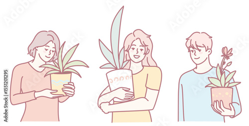 Three individuals are showcasing their genuine love for indoor plants in a beautifully crafted minimalist style