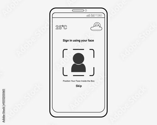 Biometric Face Recognition Login Interface on Smartphone with Weather and Temperature Display