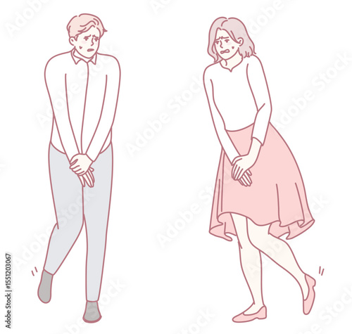 An illustrative depiction of a couple exhibiting nervous body language, which conveys their unease and discomfort