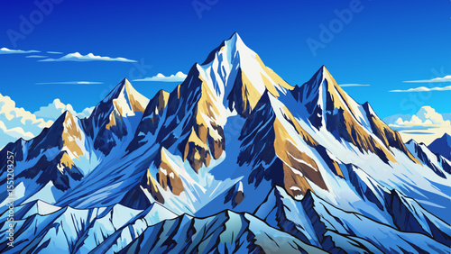 snow capped alpine mountain peaks under a clear blue sky vector ideal for nature scenes, adventure graphics, and landscape design inspiration