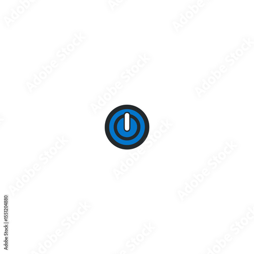 Blue power icon activates devices on white background detail