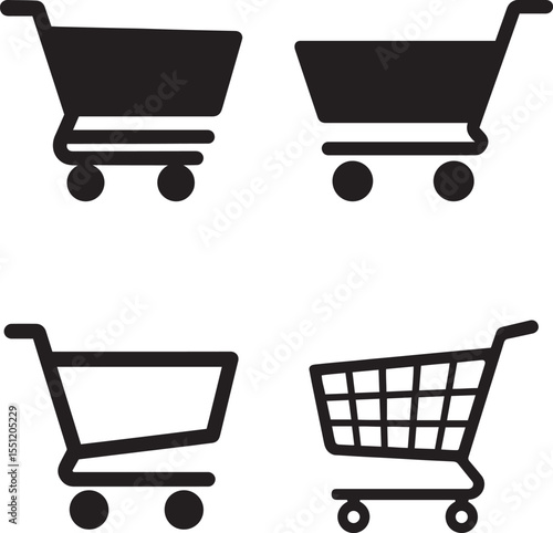 Flat shopping cart icon bundle in black silhouette vector design style set. Silhouette vector illustration
