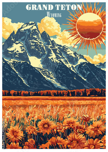 Grand Teton National Park Vector Illustration.