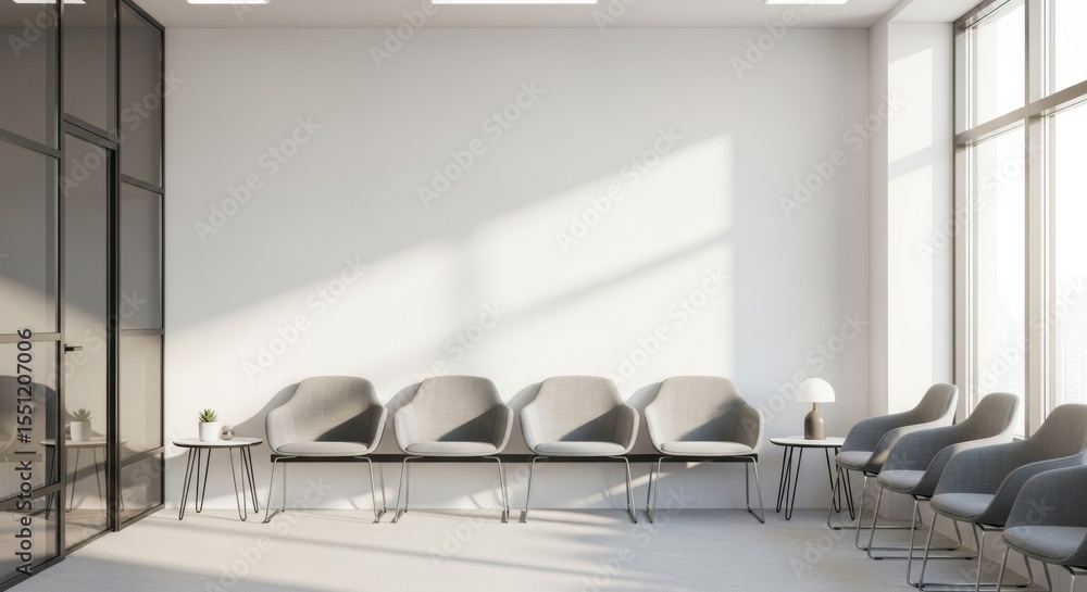 Fototapeta premium Modern Waiting Room Interior with Comfortable Chairs and Natural Light.