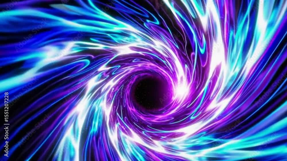 Seamless Loop of Swirling Neon Wormhole with Glowing Electric Blue, Purple, and White Energy, Smooth Continuous Motion, Cosmic Gateway, Infinite Journey, Video Background Seamless Loop of Swirling Neon Wormhole with Glowing Electric Blue, Purple, and White Energy, Smooth Continuous Motion, Cosmic Gateway, Infinite Journey, Video Background
