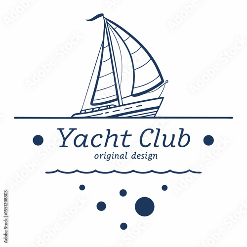 Minimalist yacht club emblem featuring a sailboat and stylized wave design