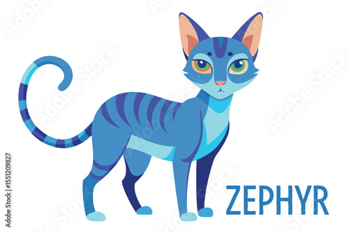Zephyr the Striking Blue Cat An Animated Feline Friend with Piercing Eyes and a Playful Tail