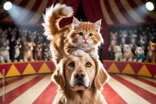 Circus Cat and Dog Act: Amazing Pet Photography Featuring Golden Retriever and Maine Coon