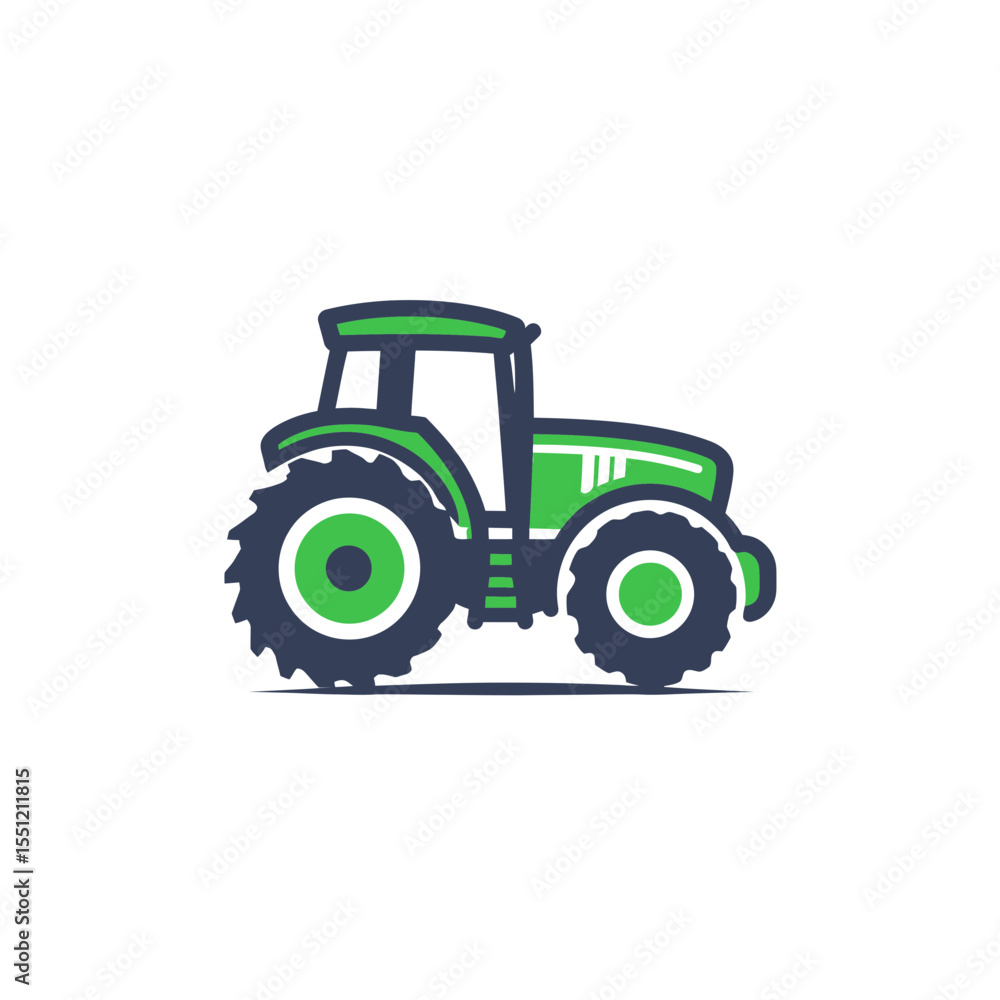 Fototapeta premium Green tractor drives forward across plain white background agricultural equipment