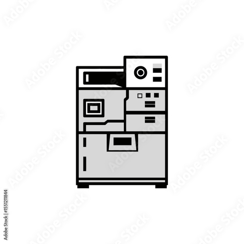 Printing device renders detailed image isolated on white background minimal style