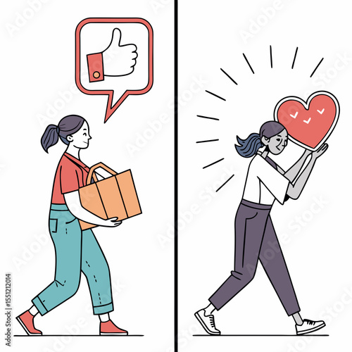 Illustration comparing external validation versus self-love in the digital age
