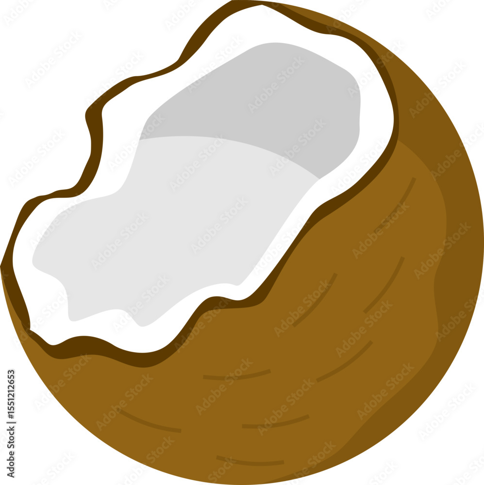 Fototapeta premium Cracked Open Coconut Illustration Tropical Fruit Vector Graphic