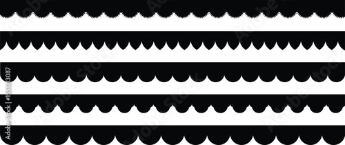 Scalloped edge seamless simple scalloped borders and dividers set vintage frill ornament and ribbon trim pattern decorative lace vector Illustration