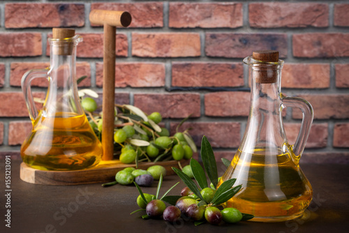 Green fresh olive and olive...