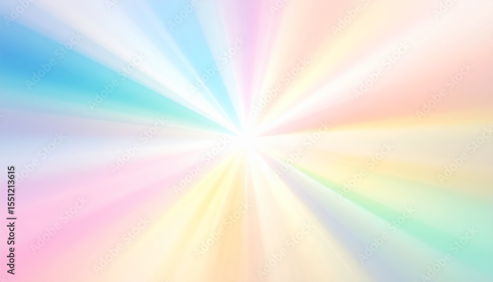 Obraz premium 柔らかなパステルレインボーカラーの光るプリズムビーム：中央の明るい光Generated image