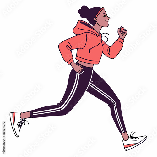 Female figure in motion: A dynamic portrayal of a runner in casual apparel