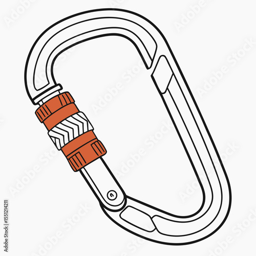 Drawn Carabiner: Climbing Safety Gear Illustration with Locking Mechanism Detail