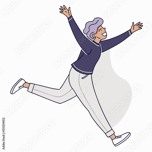 Jubilant character leaping with elation and freedom in a vibrant minimalist vector style