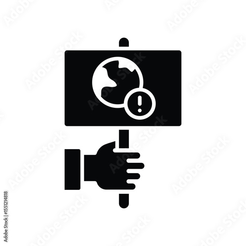 Protest Hand Glyph Icon. Holding Planet Sign Symbol. Climate Awareness Silhouette. Crisis Action Message.