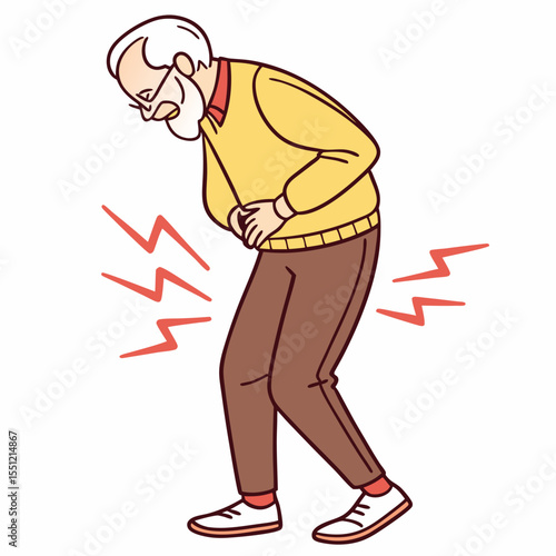 Elderly man experiencing lower back pain, illustrated with visible discomfort