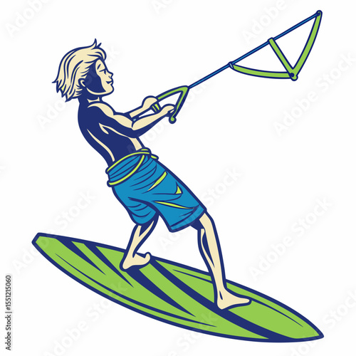 A retro-style illustration capturing the thrill of wakeboarding during summer