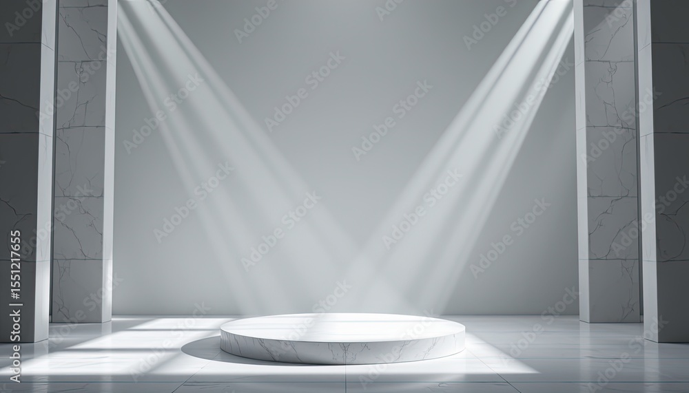 Obraz premium Bright Minimalist Stage with Dramatic Light Rays in Modern Interior