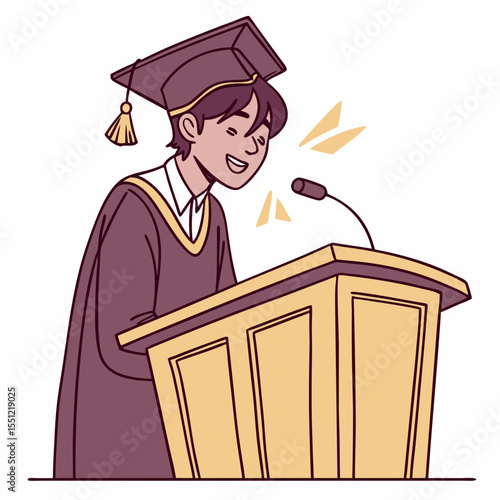 Illustrative depiction of graduate speaker delivering speech during convocation