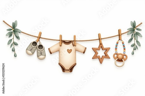 Charming Baby Clothesline Watercolor Nursery Decor