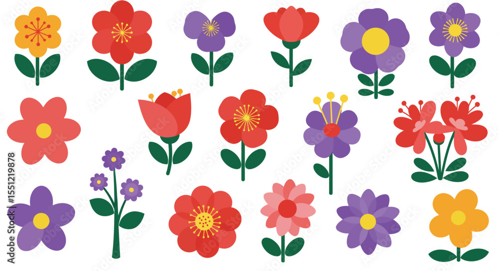 custom made wallpaper toronto digitalStylized Cartoon Flower Collection – Vibrant and Playful Floral Illustrations for Kids, Decor, and Graphic Projects