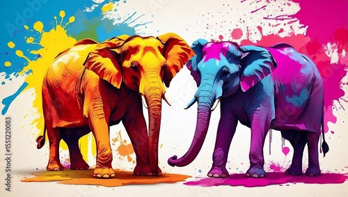 Holi Colors Adorn Majestic Indian Elephant