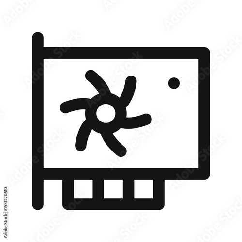 Video card UI icon, gpu with cooler simple line user interface vector symbol