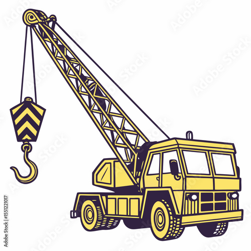 Vintage construction crane vector illustration for industrial applications