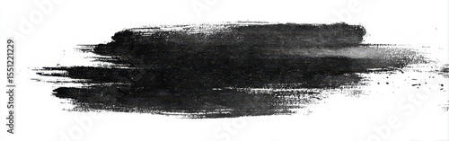 An abstract black ink wash, broadly applied in a horizontal stroke with visible brushstrokes and texture, exhibiting variations in density and opacity against a white background