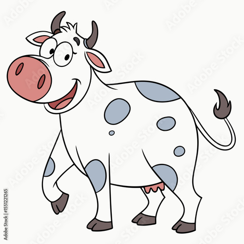 Friendly dairy cow cartoon character with spots and a cheerful disposition