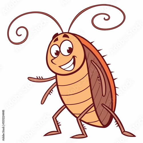A Cheerful Cockroach Cartoon Character with an Engaging and Friendly Expression
