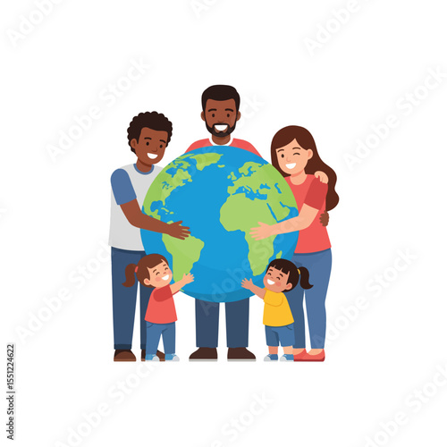 Diverse Family Embracing the Earth A Symbol of Global Unity and Environmental Protection