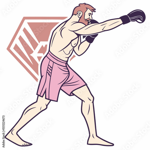 Determined Boxer Delivering a Powerful Punch in Illustrated Graphic Style